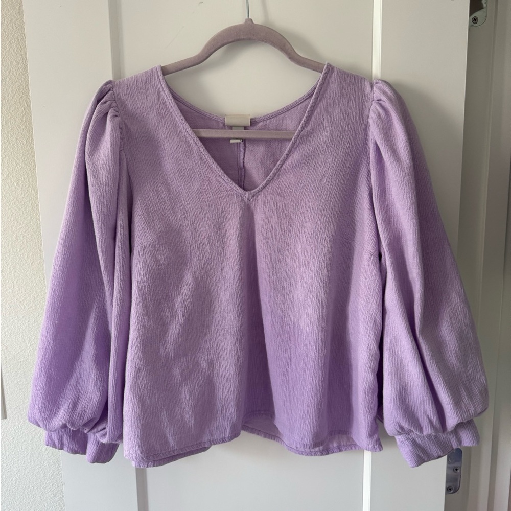 A New Day Purple Blouse with Bishop Sleeves and Ruffled Style